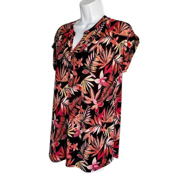 Ava & Grace Short Sleeve Floral Print Quarter Button Short Sleeve Top Medium - Picture 4 of 8